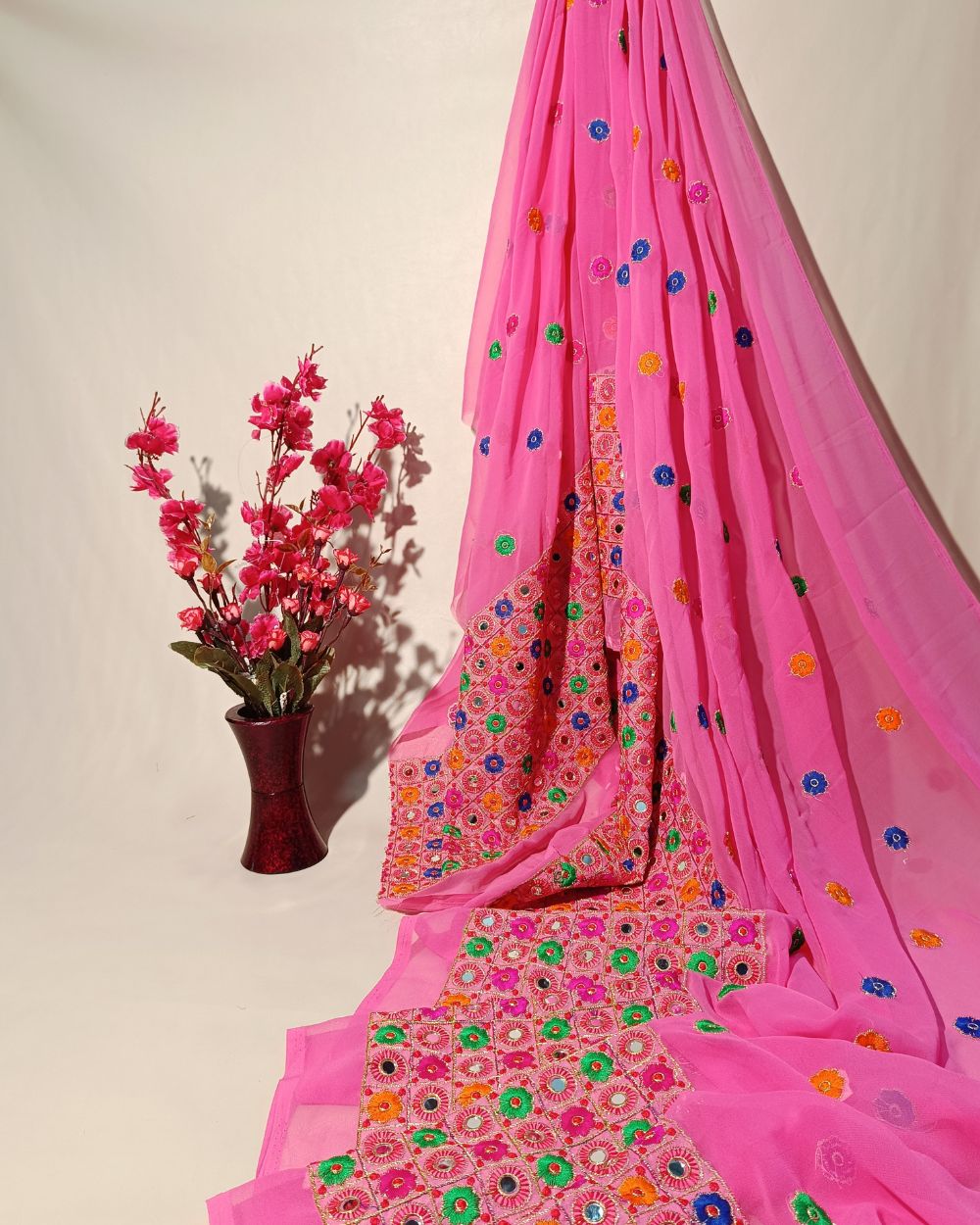 Georgette Work Rose Pink Colour 46 Inches Width