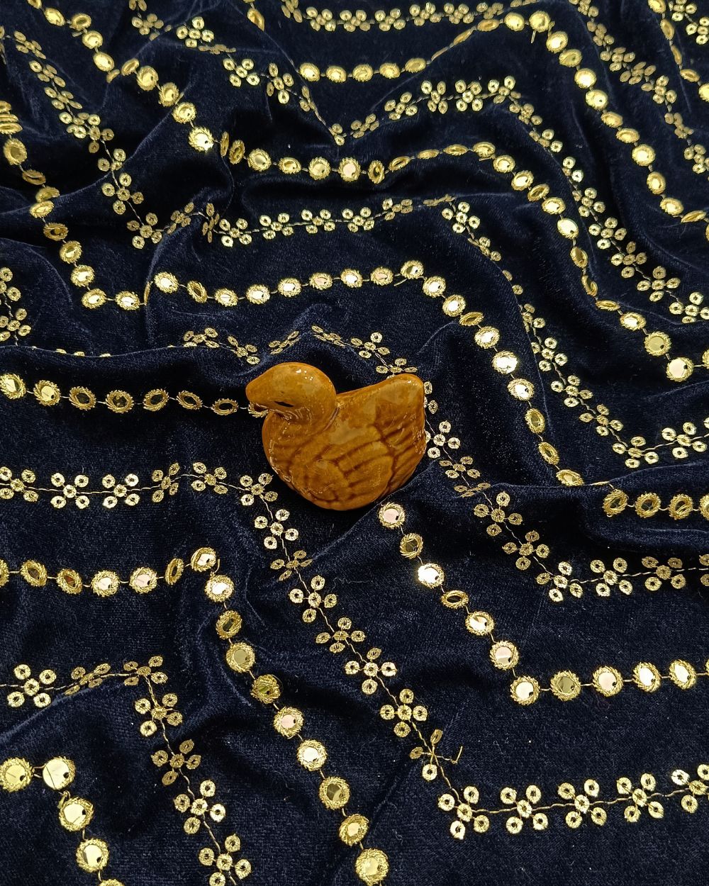 Velvet Work Navy Blue Colour 44 Inches Width
