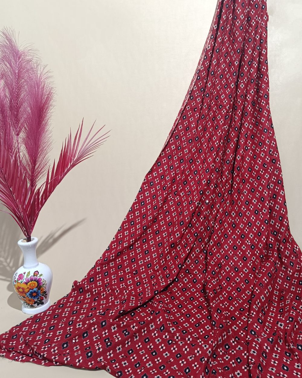Cotton Abla Work Maroon Red Colour 44 Inches Width