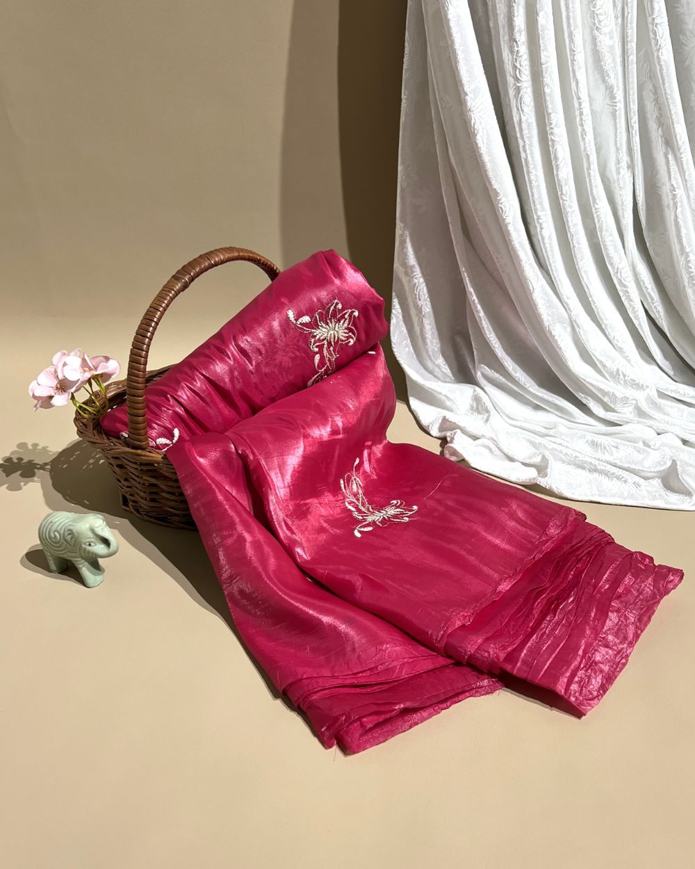 Gold Crush Work Pink Colour 44 Inches Width