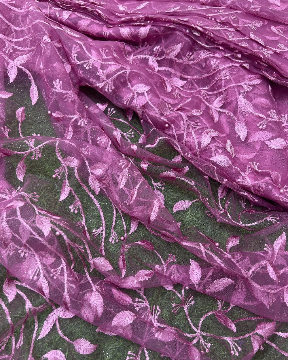Moti Net Work Pastel Pink Colour 42 Inches Width