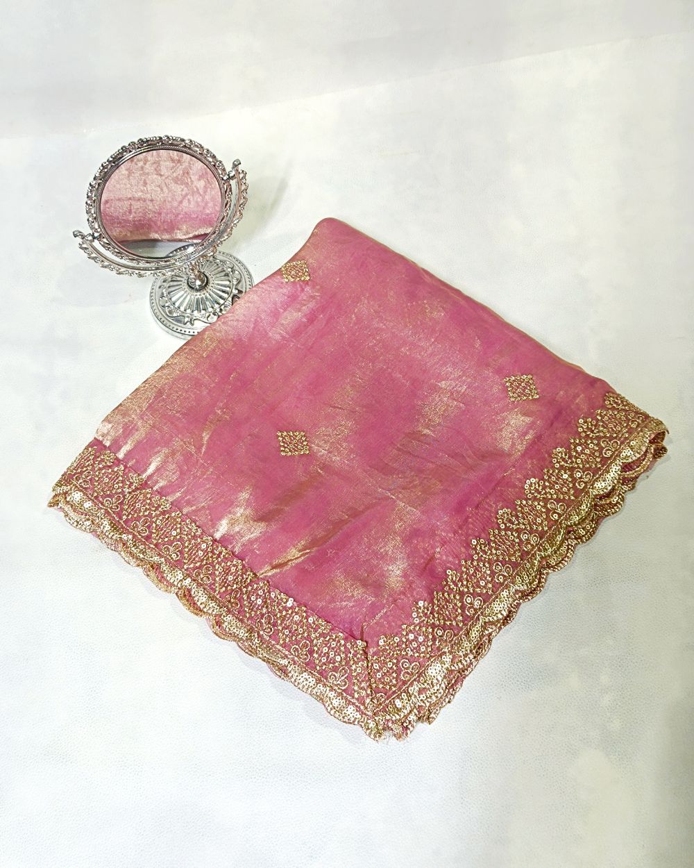 Space Silk Work Dupatta with Border Mauve Pink Colour 45 Inches Width