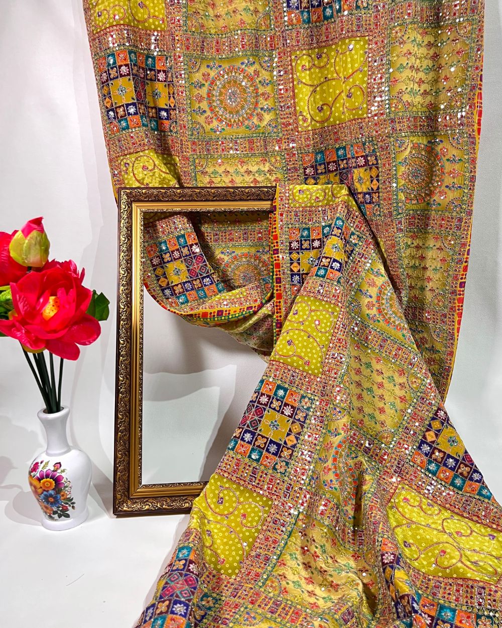 Natural Crepe Work Lemon Green Colour 42 Inches Width