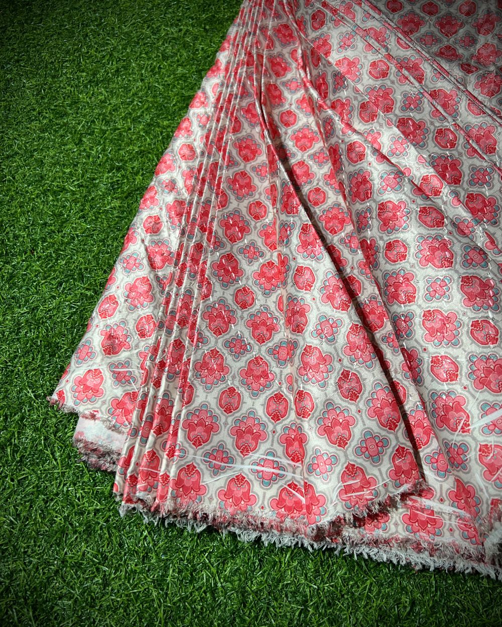 Silk Crochet Work Peach Pink Colour 42 Inches Width