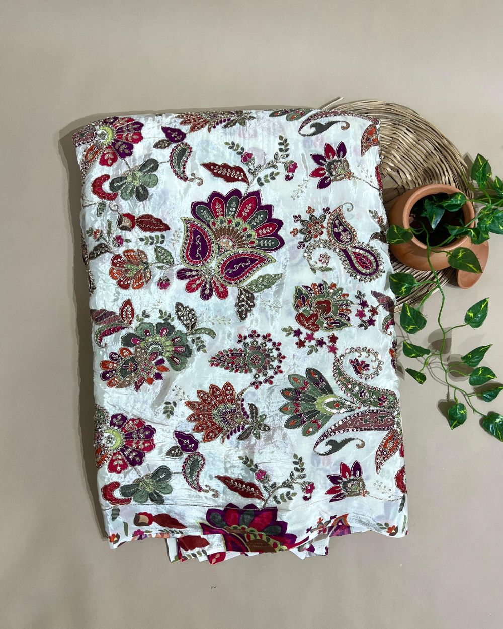 Natural Crepe Work Cream Colour 45 Inches Width