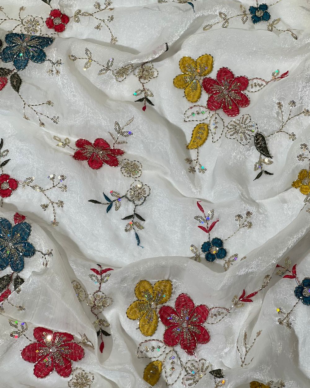 Space Silk Work White Colour 44 Inches Width