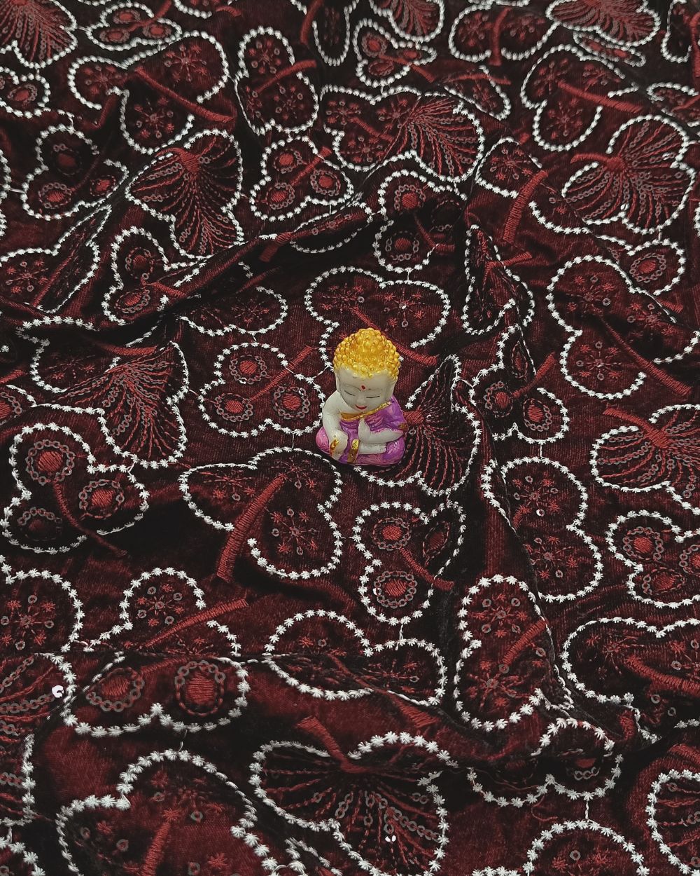Velvet Work Dark Maroon Colour 44 Inches Width