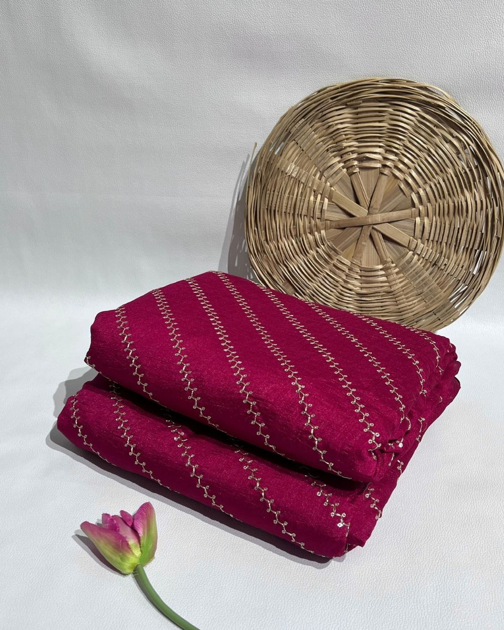 Vichitra Silk Work Hot Pink Colour 44 Inches Width