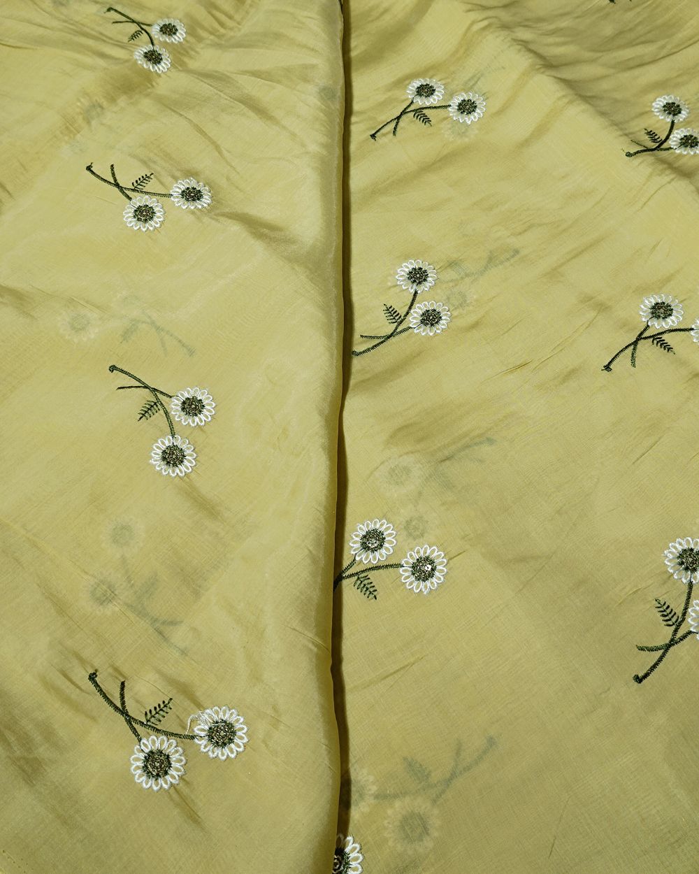 Chanderi Mal Cotton with Thread Work Lemon Green Colour 43 Inches Width