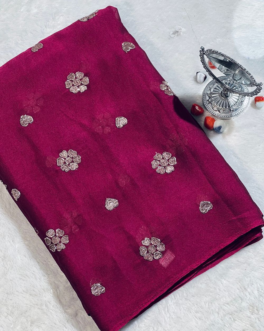 Rangoli Crush Silk Work Berry Colour 42 Inches Width
