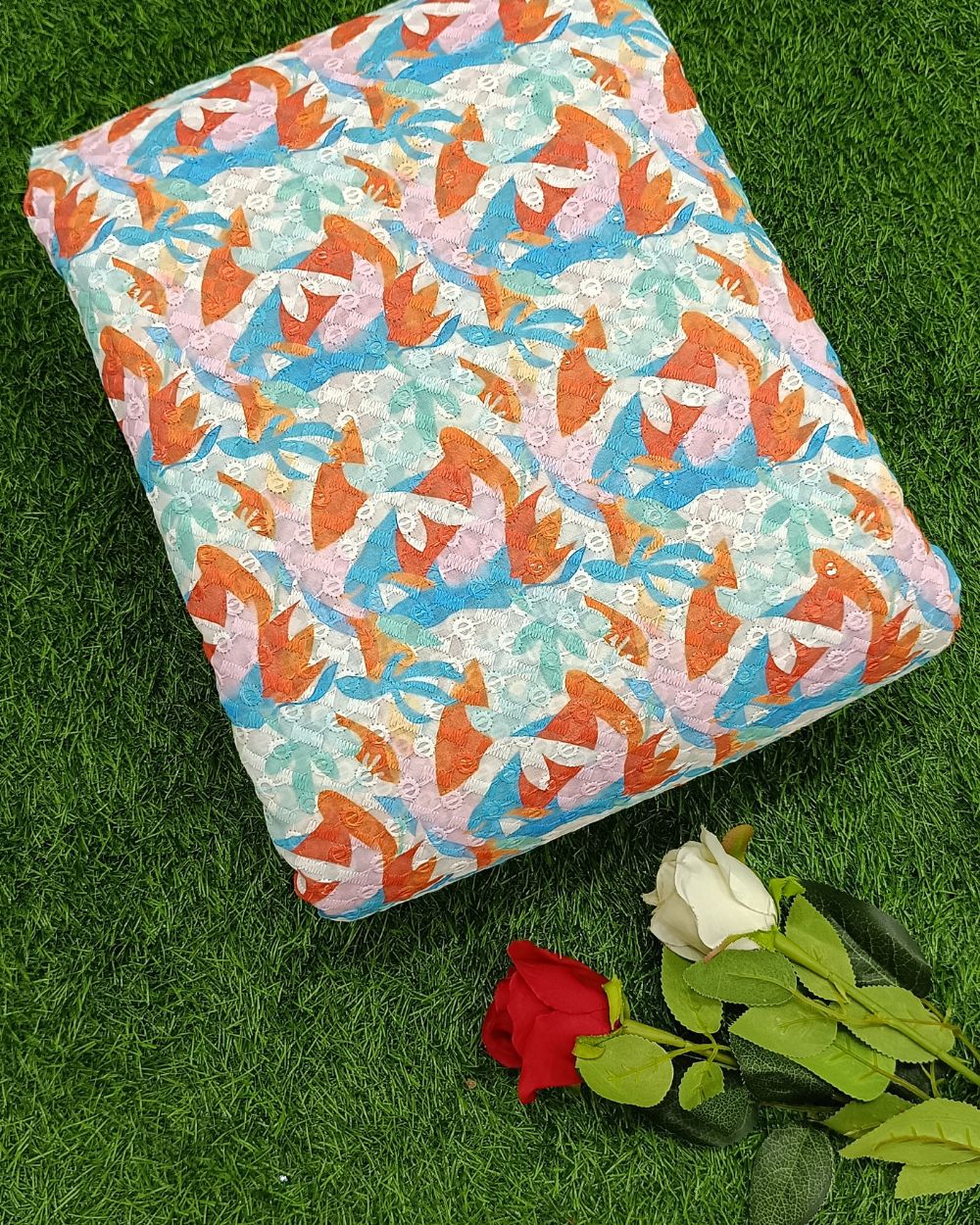 Cotton Chikan Work Digital Print Multicolor 43 Inches Width