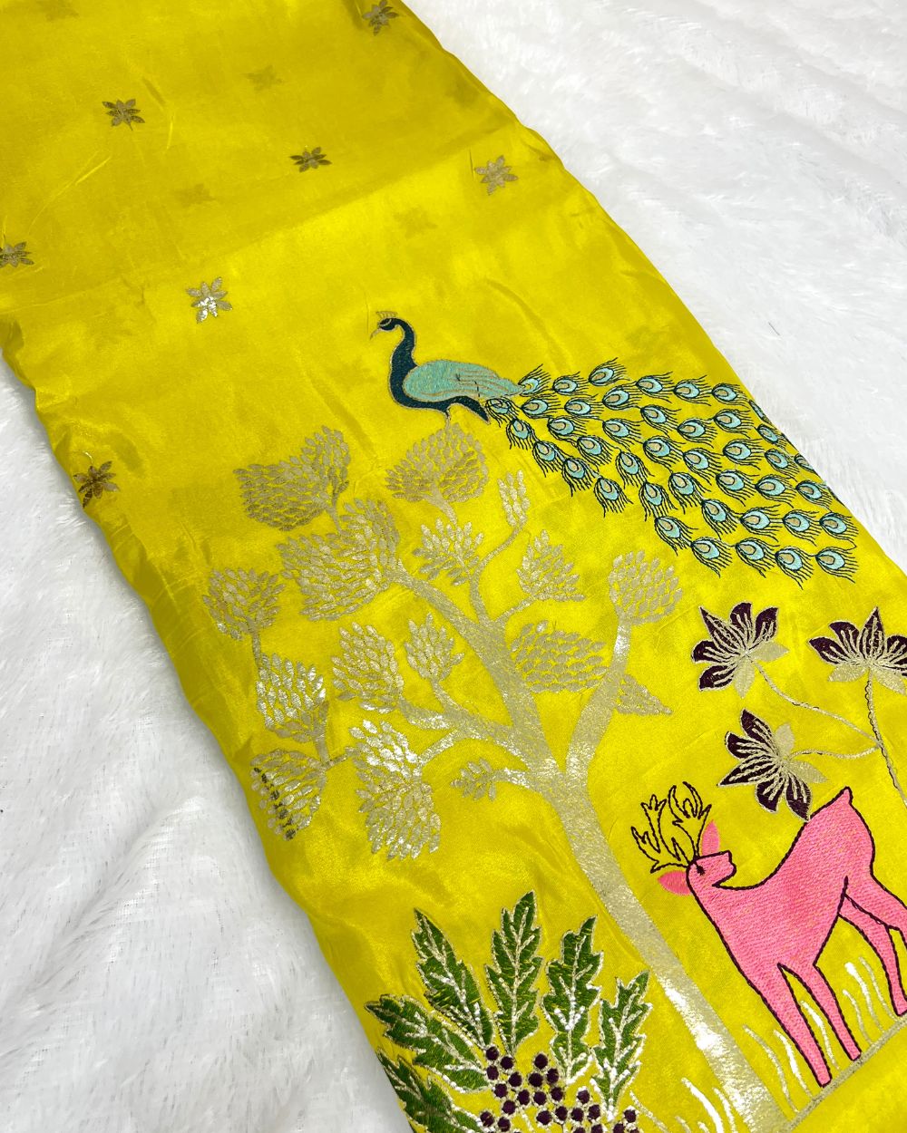 Cosmos Work Lemon Yellow Colour 42 Inches Width