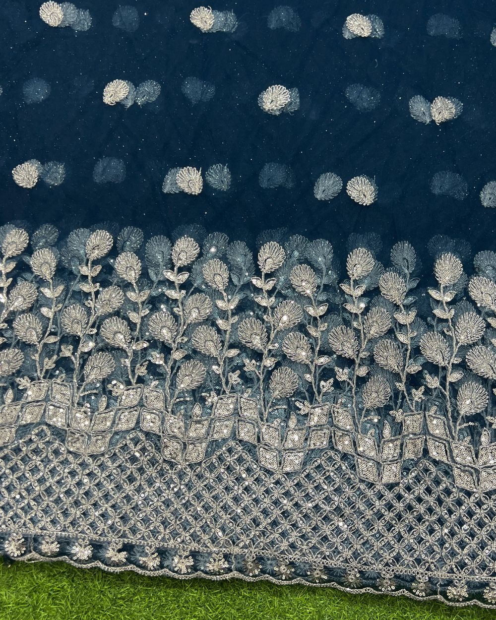 Net Work with Cutwork Border Kerosene Colour 48 Inches Width