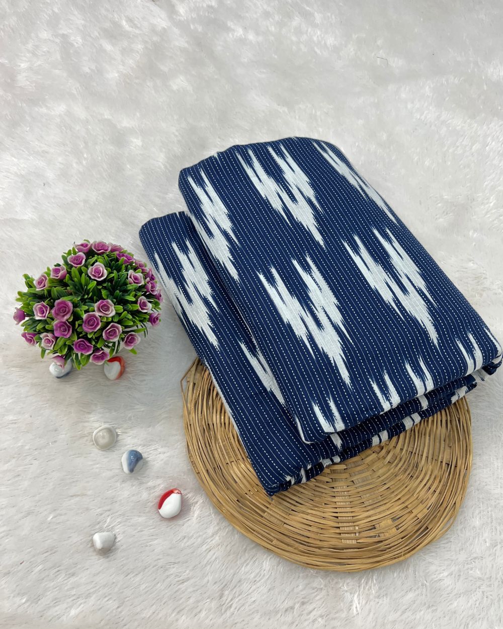 Printed Cotton Kantha Work Navy Blue Colour 42 Inches Width