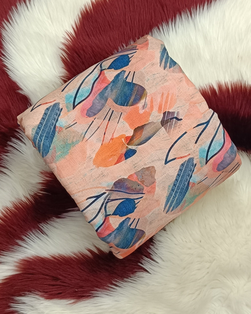 Cotton Linen Feel Floral Print Light Peach Colour 43 Inches Width