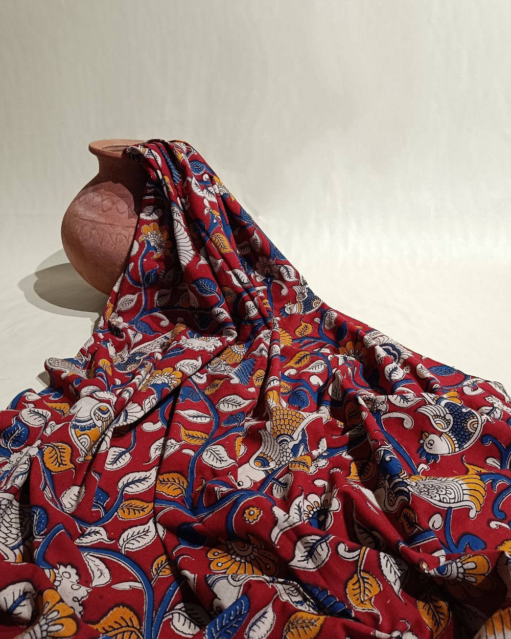 Hand Block Printed Cotton Kalamkari Maroon Colour 46 Inches Width
