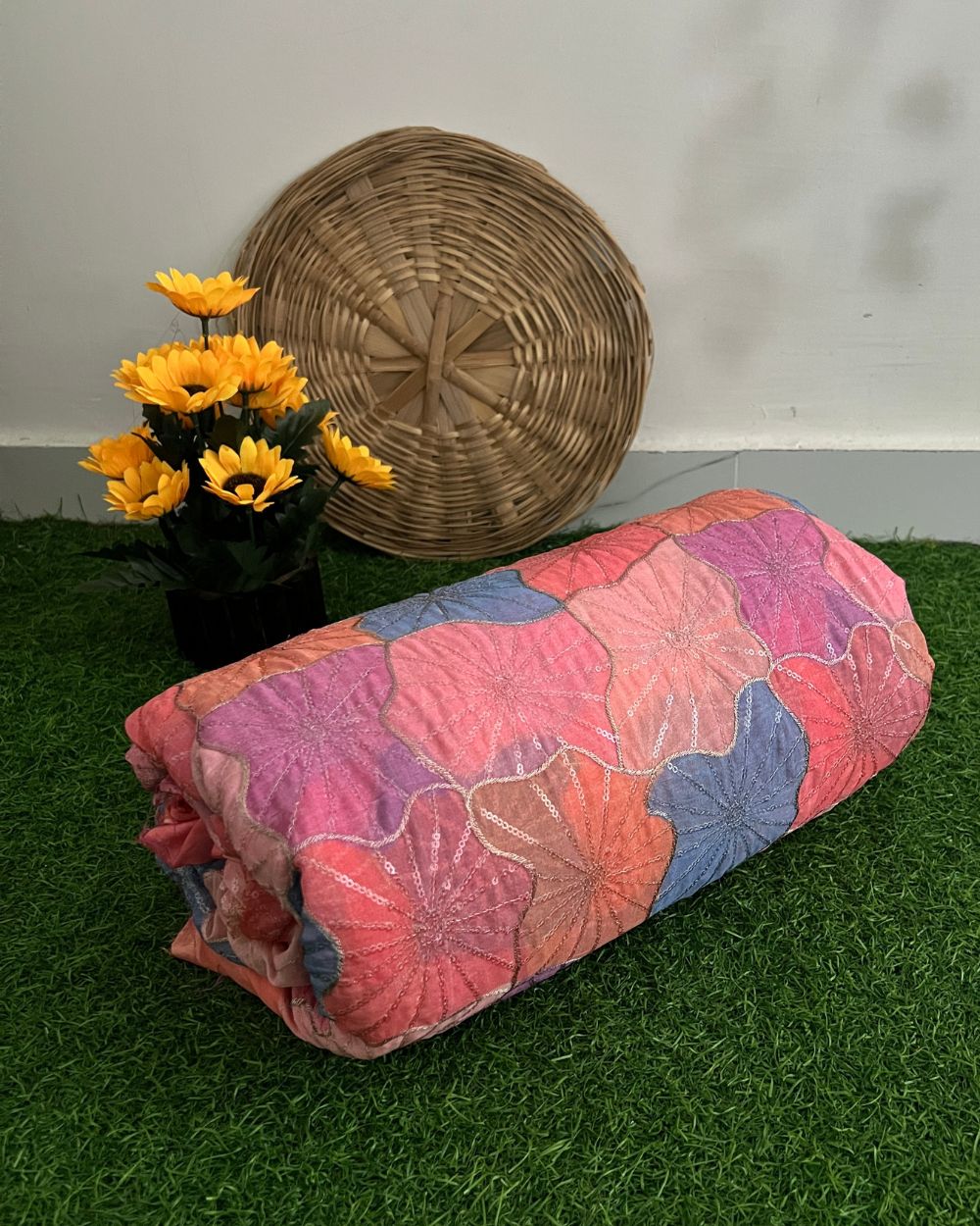 Position Print with Sequin Embroidery on Premium Organza Multicolor 42 Inches Width