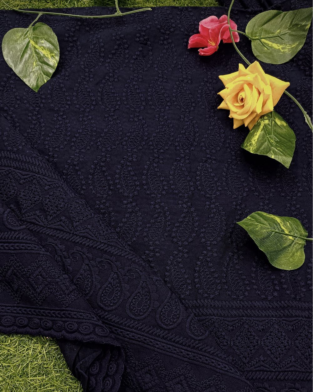 Rayon Chikankari Work with Border Navy Blue Colour 42 Inches Width