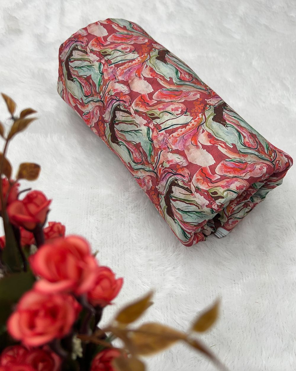 Printed Cotton Mix Pashmina Peach Colour 42 Inches Width