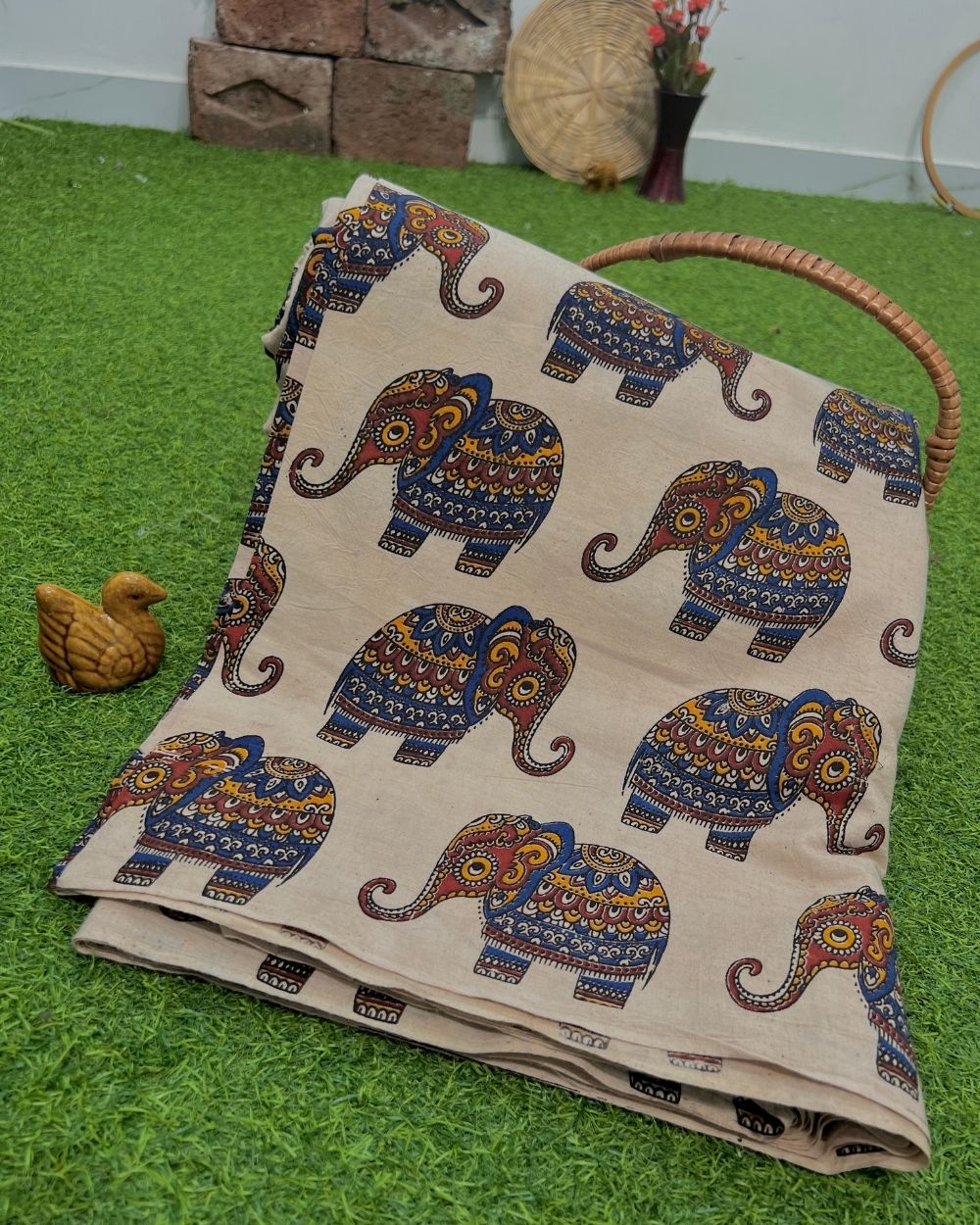 Hand Block Printed Cotton Kalamkari Cream Colour 47 Inches Width