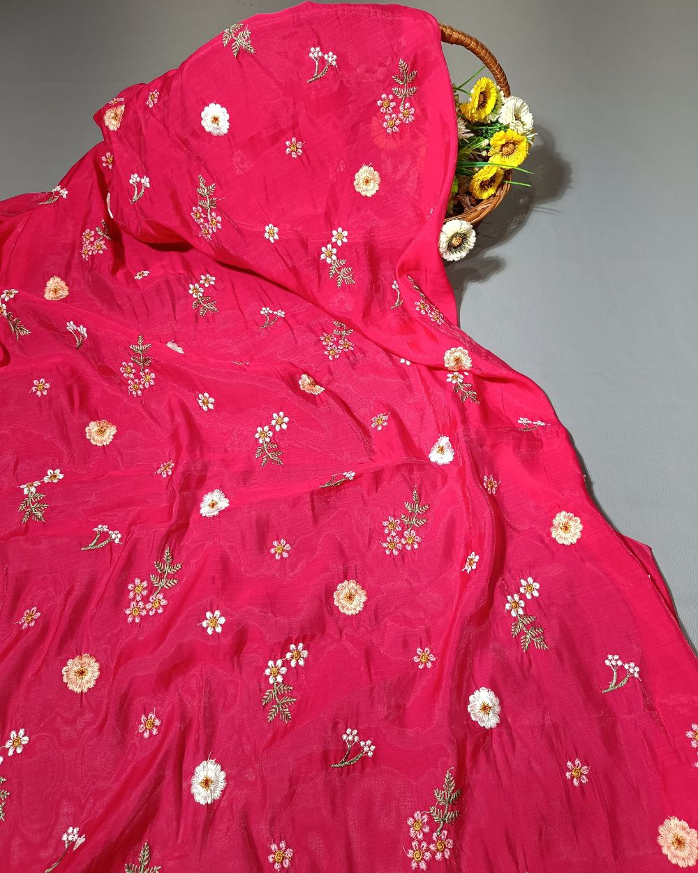 Chanderi Mal Cotton with Thread Work Pink Colour 43 Inches Width