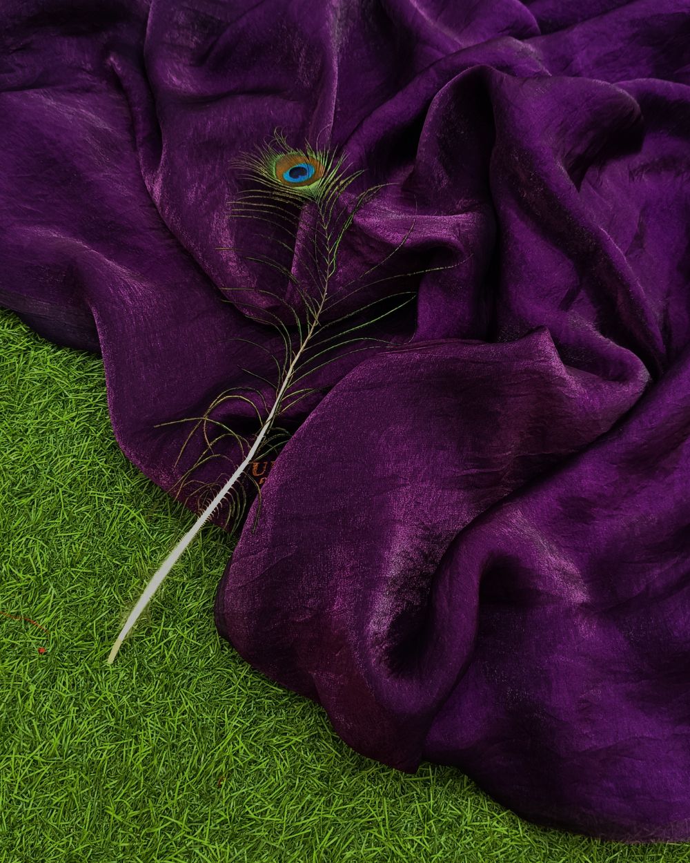 Plain Pure Space Silk Saree Without Blouse Violet Colour 48 Inches Width
