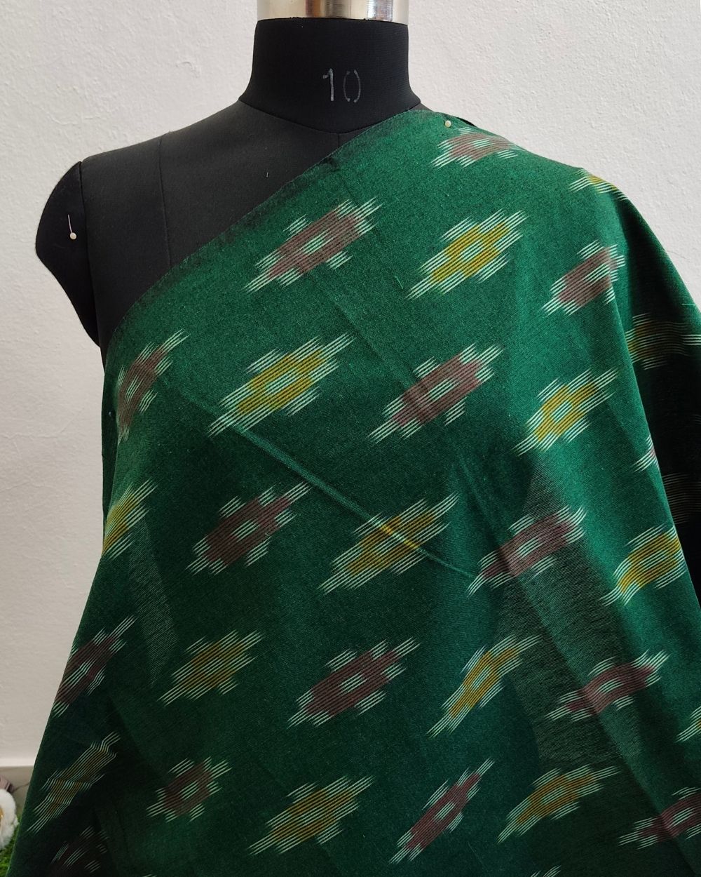 Woven Pure Cotton Ikat Green Colour 42 Inches Width