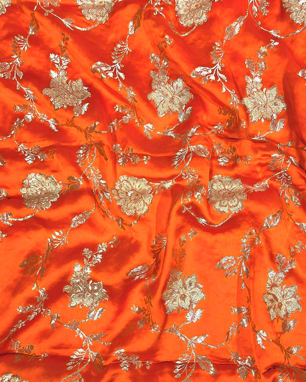 Premium Dola Silk Banarasi Bright Orange Colour 44 Inches Width