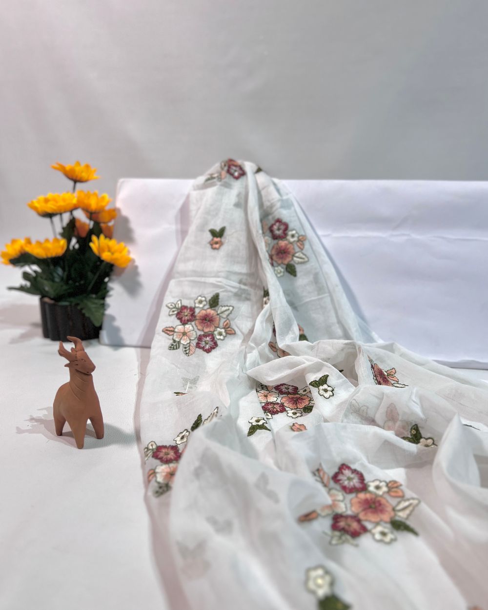 Mal Cotton with Thread Work White Colour 42 Inches Width