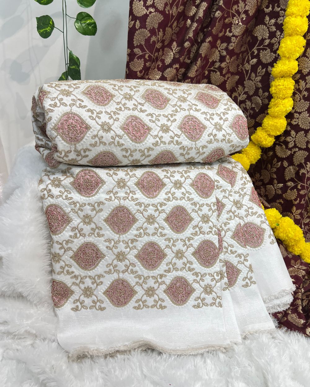 Malai Silk Work White Colour 44 Inches Width