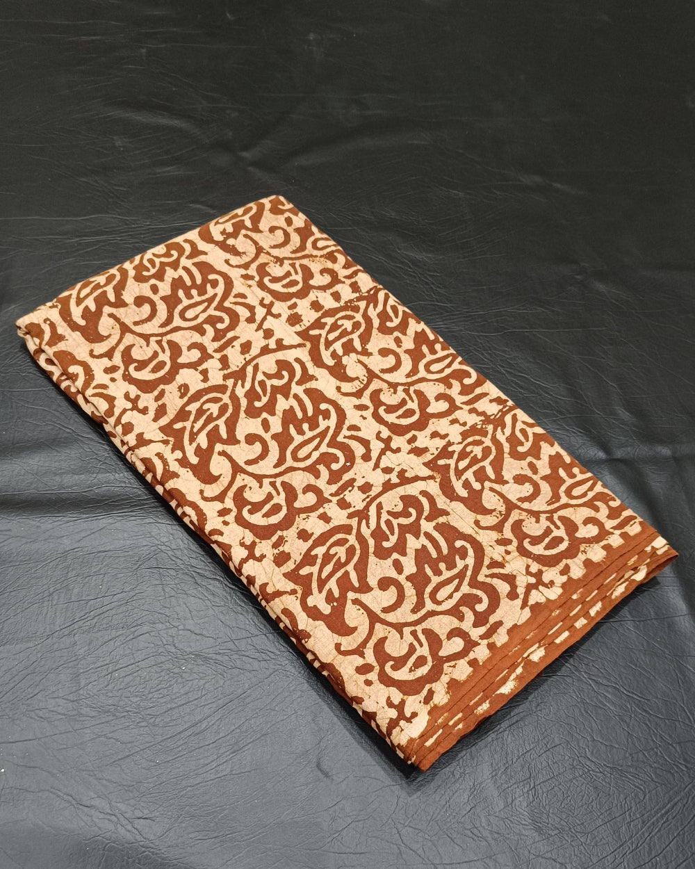 Cotton Hand Blocked Wax Batik Print Brown Colour 45 Inches Width