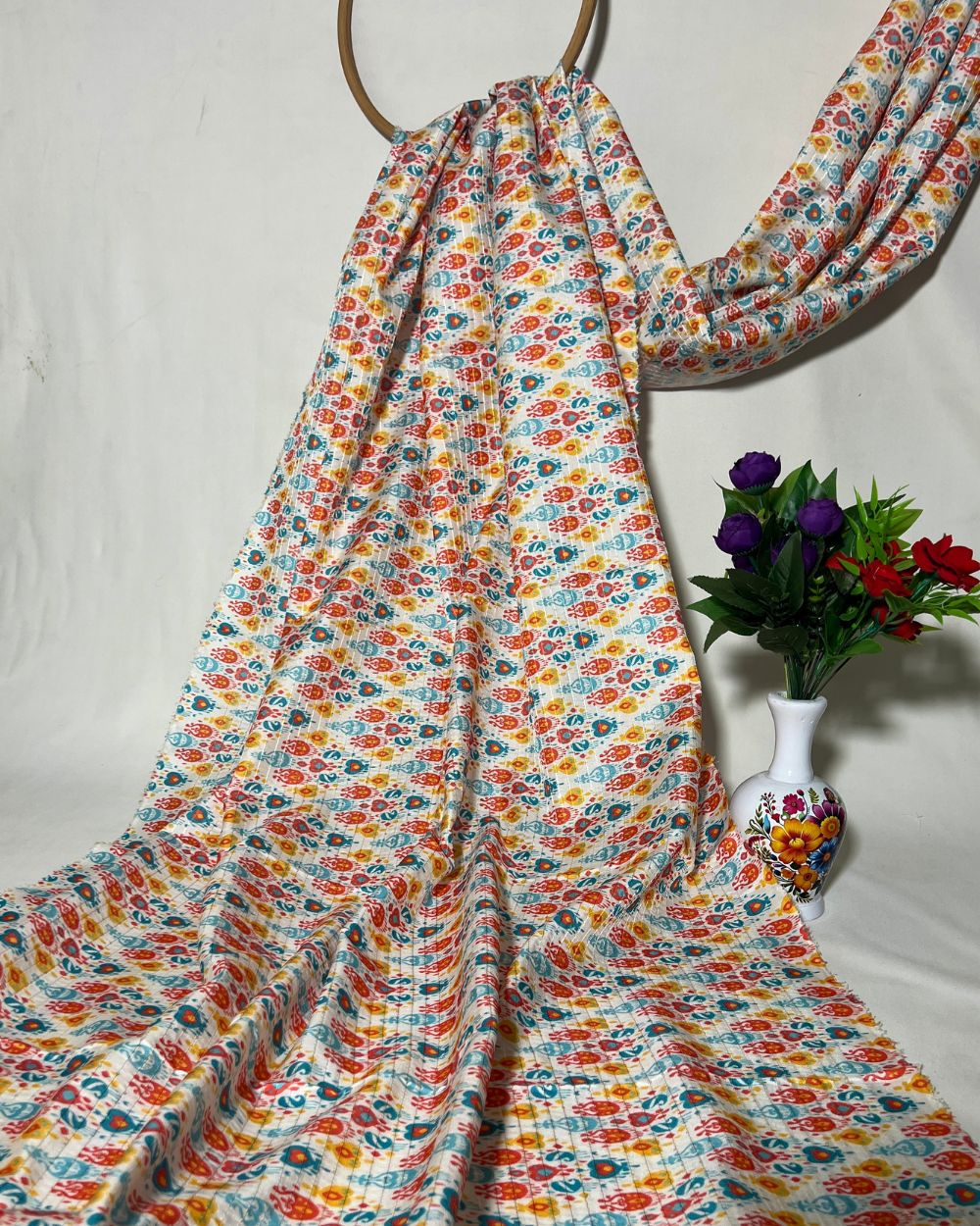 Silk Crochet Work Multicolor 44 Inches Width