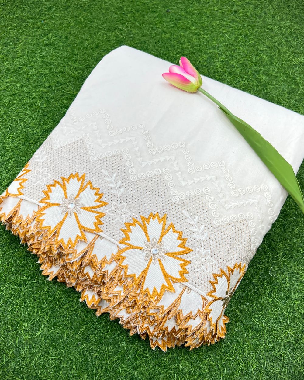 Kora Cotton with Cut Work Border Mango Yellow Colour 42 Inches Width