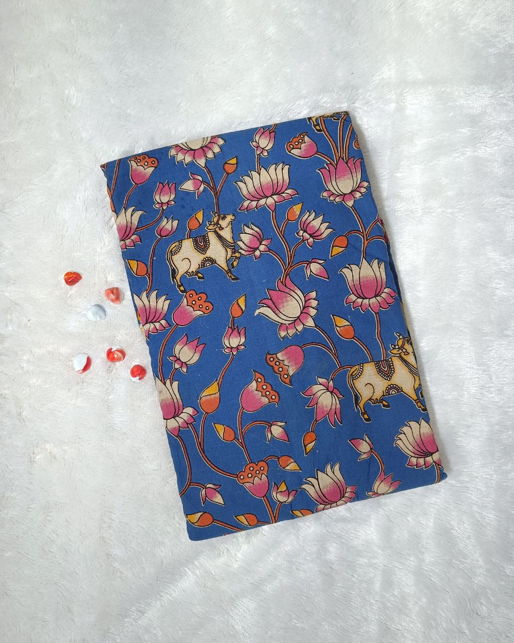 Hand Block Printed Cotton Kalamkari Blue Colour 46 Inches Width