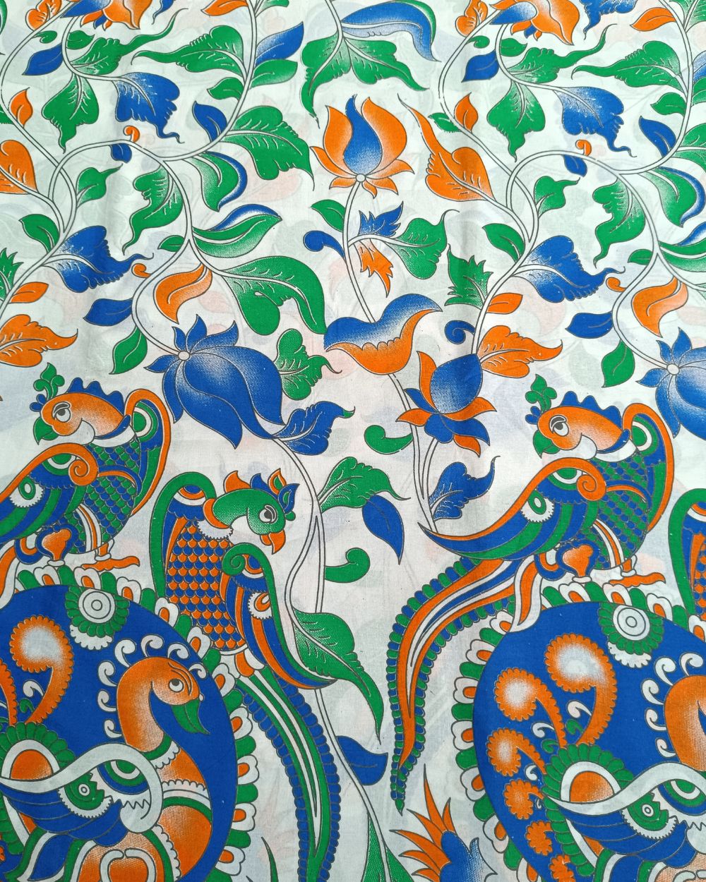 Hand Block Printed Cotton Kalamkari White Colour 46 Inches Width