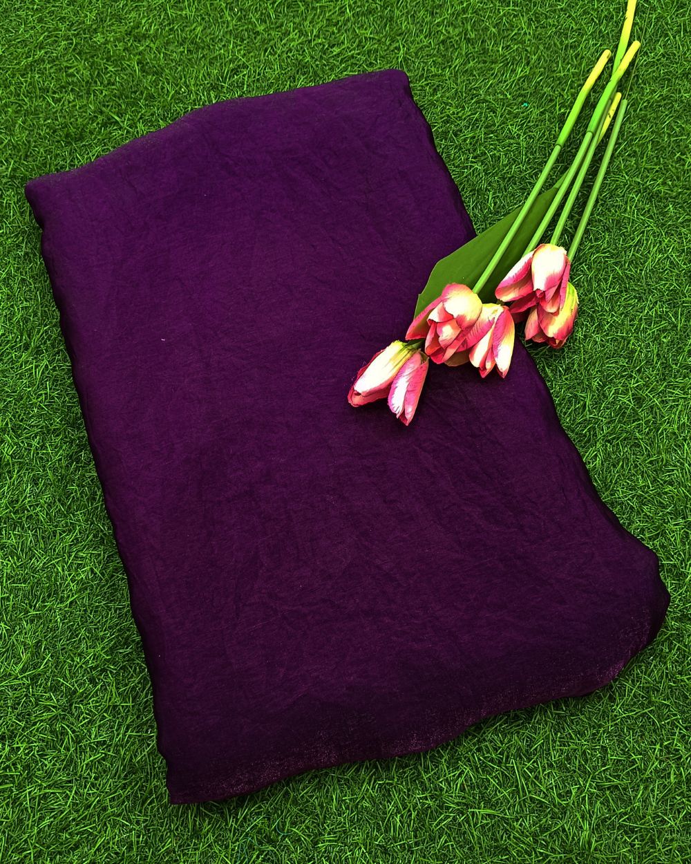 Plain Pure Space Silk Saree Without Blouse Violet Colour 48 Inches Width