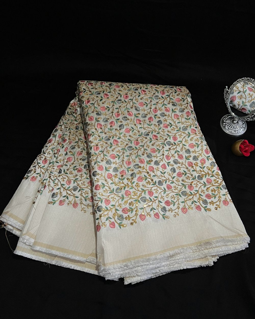 Mulberry Work Pearl White (Multicolor) 44 Inches Width