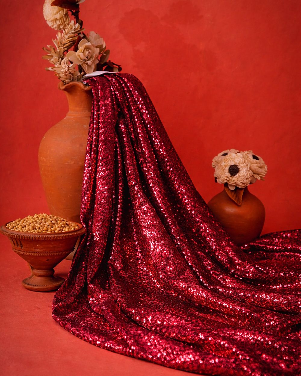 Velvet Sequin Maroon Colour 60 Inches Width