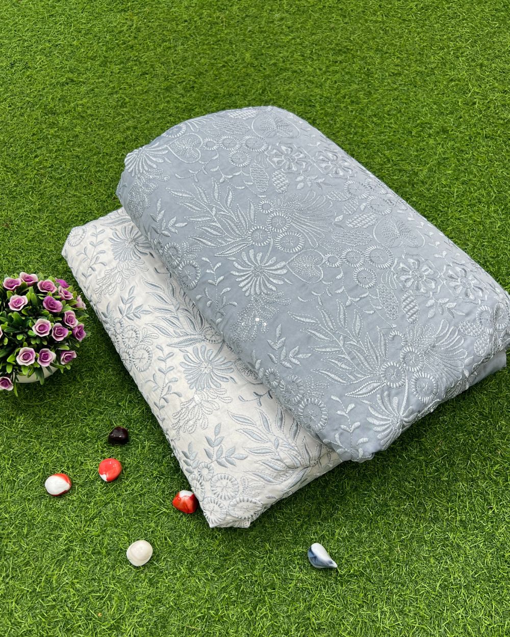 Malai Silk Work Grey Colour 55 Inches Width