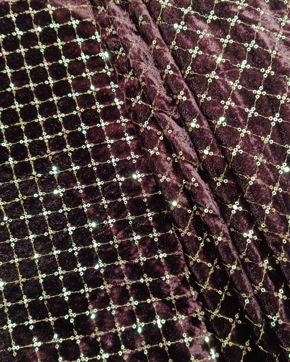 Velvet Work Coffee Colour 43 Inches Width