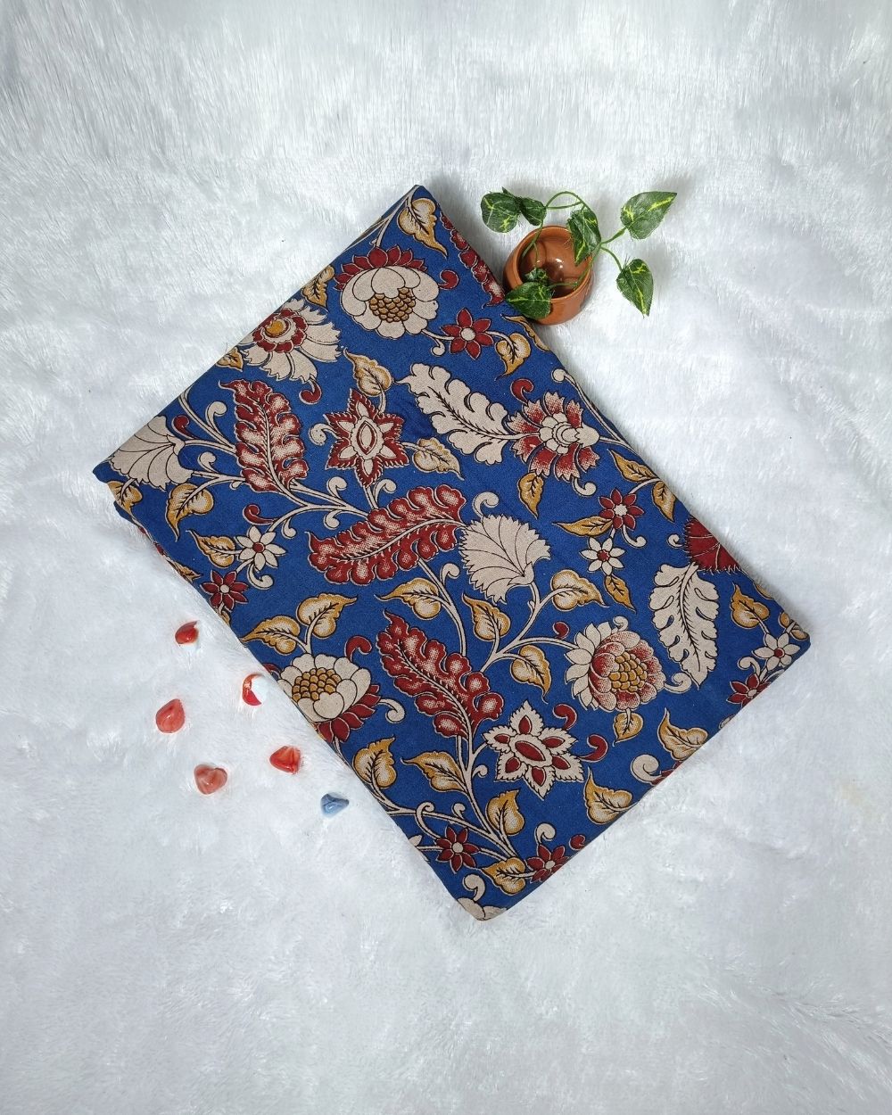 Hand Block Printed Cotton Kalamkari Blue Colour 46 Inches Width