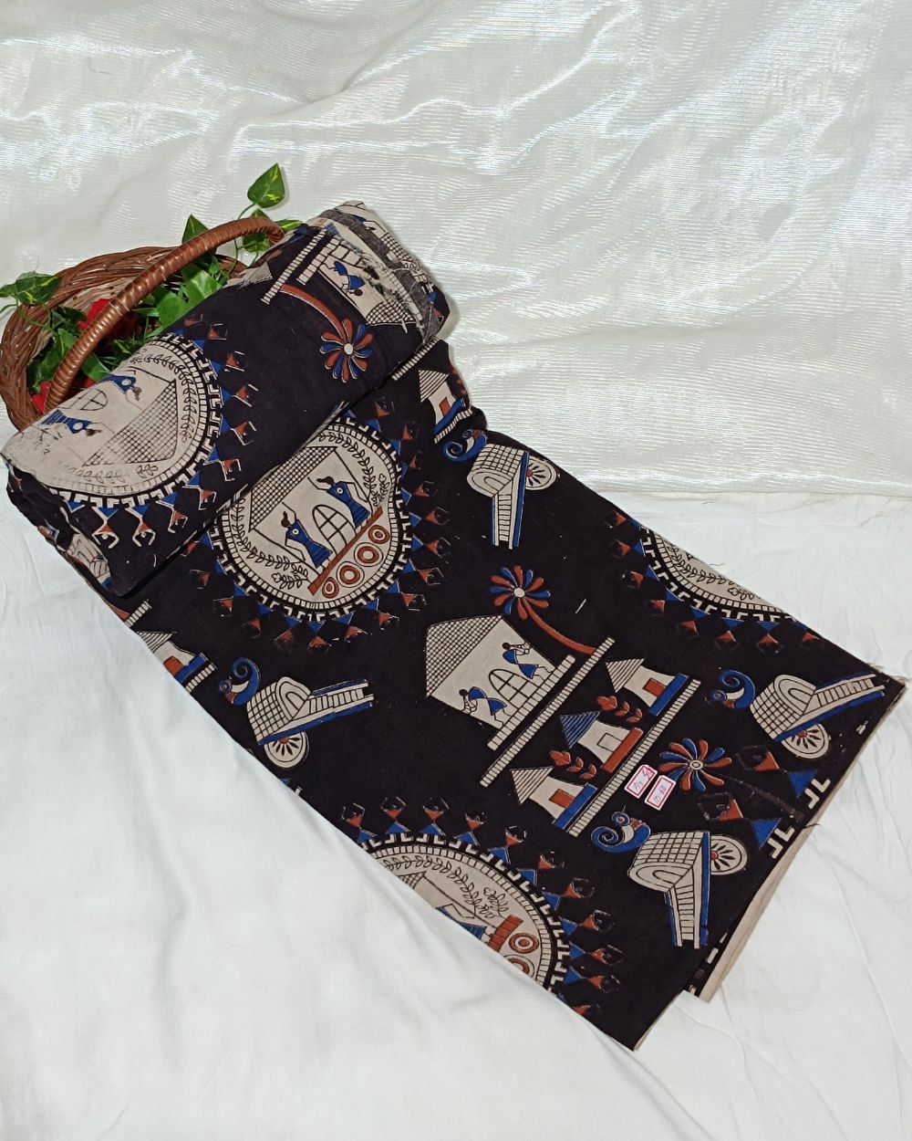Hand Block Printed Cotton Kalamkari Black Colour 44 Inches Width
