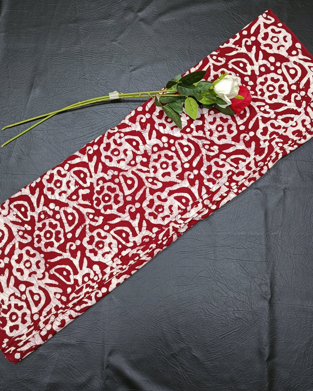 Cotton Hand Blocked Wax Batik Print Dark Maroon Colour 40 Inches Width