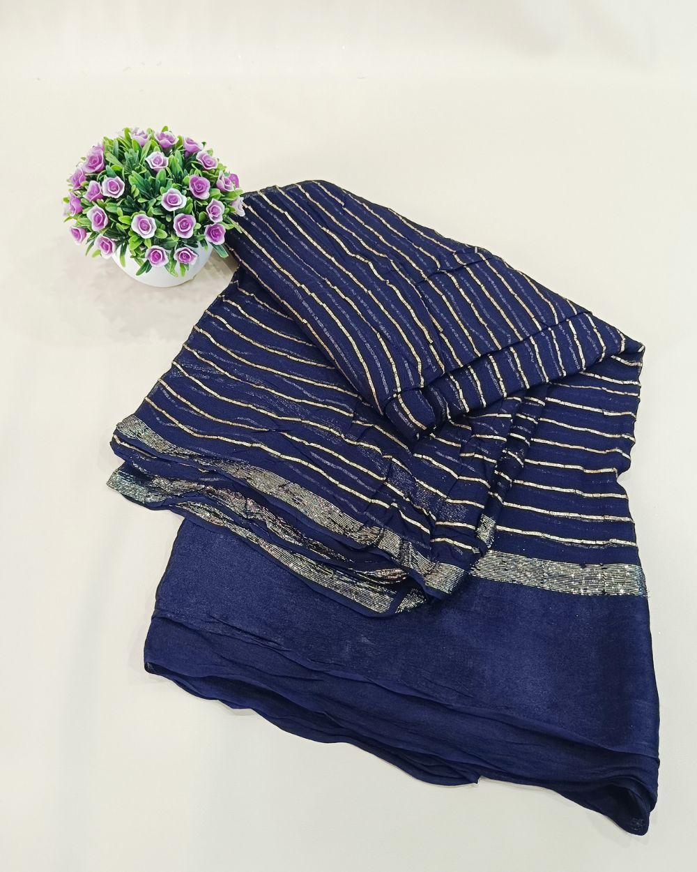Pure Viscose Saree Without Blouse Navy Blue Colour