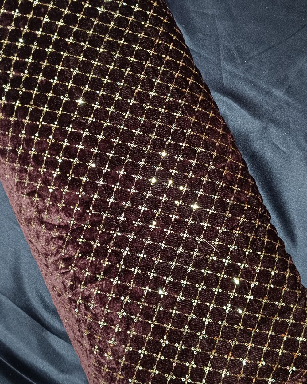 Velvet Work Coffee Colour 43 Inches Width