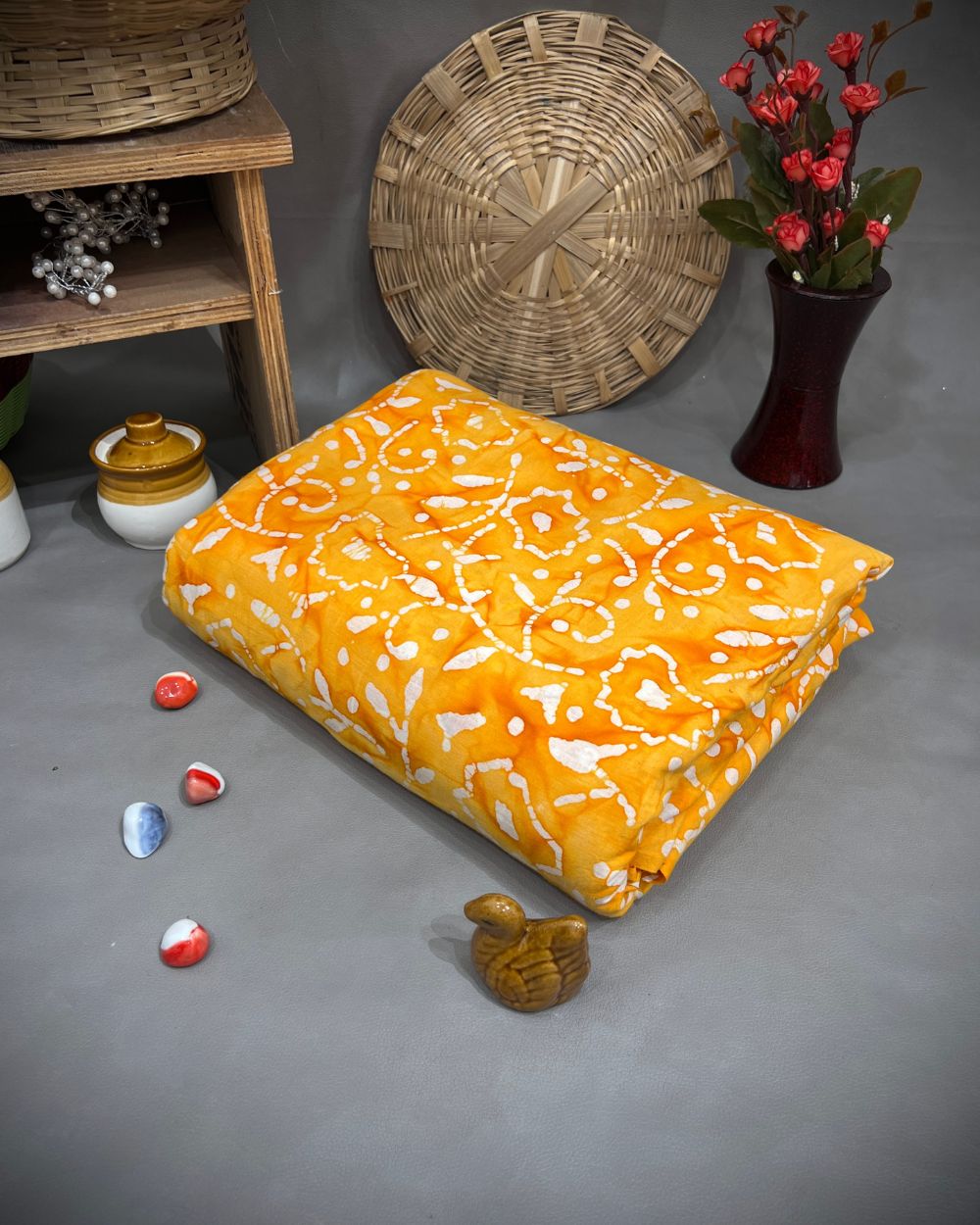 Cotton Hand Blocked Wax Batik Print Mango Yellow Colour 44 Inches Width