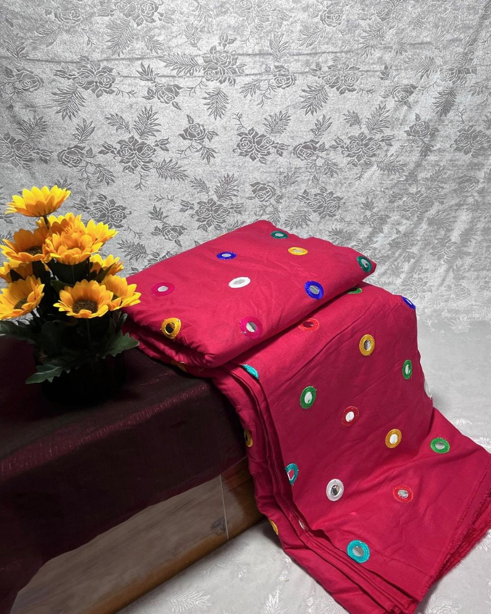 Rayon Gamthi(Rajasthani) Work Pink (Multicolor) 44 Inches Width