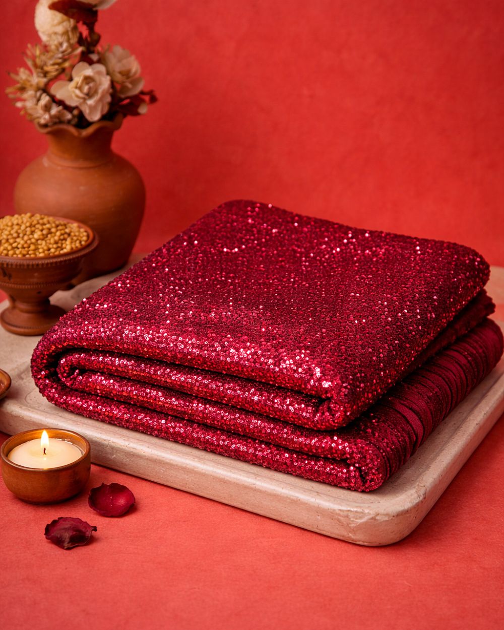 Velvet Sequin Maroon Colour 60 Inches Width
