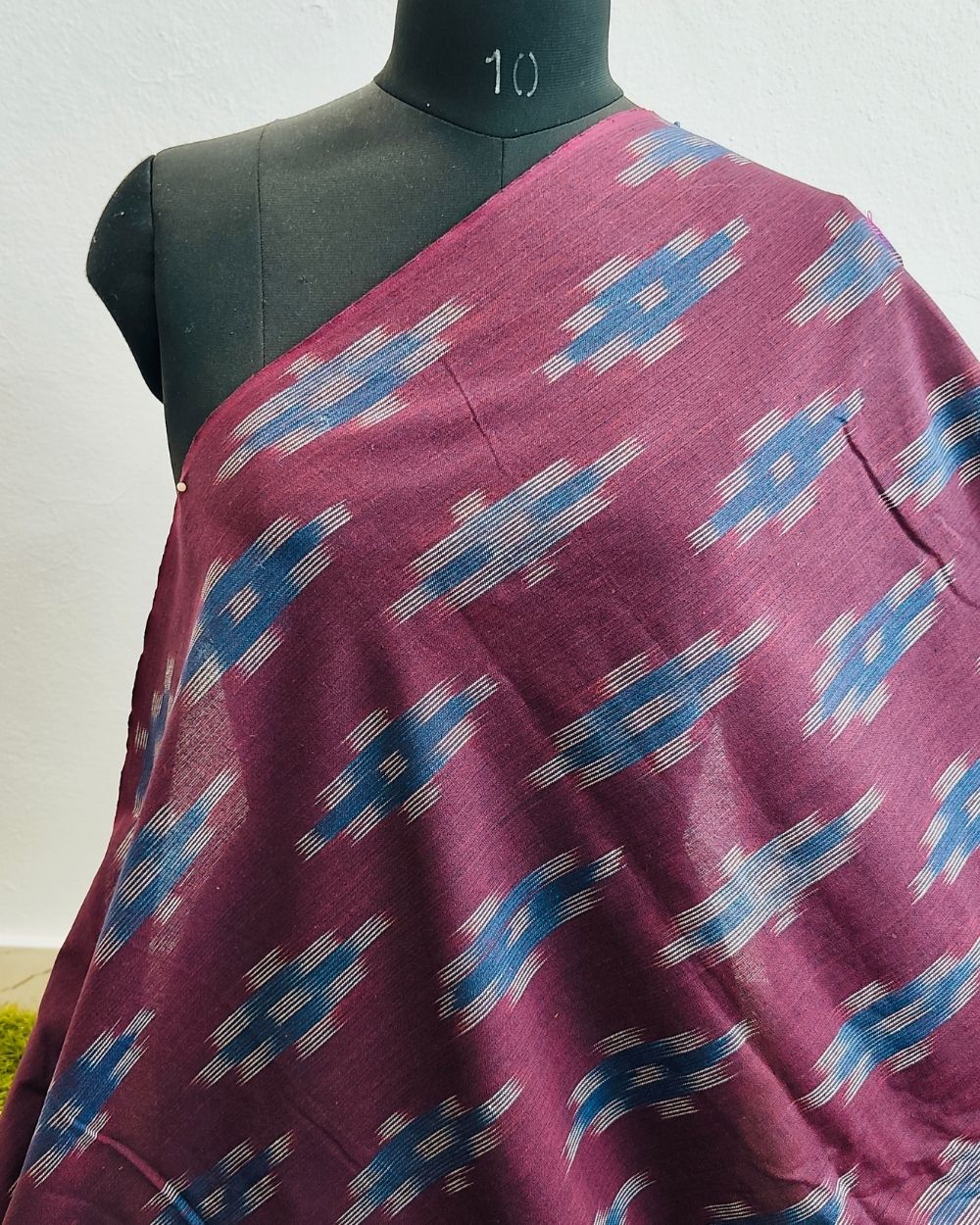 Woven Pure Cotton Ikat Dark Maroon Colour 42 Inches Width