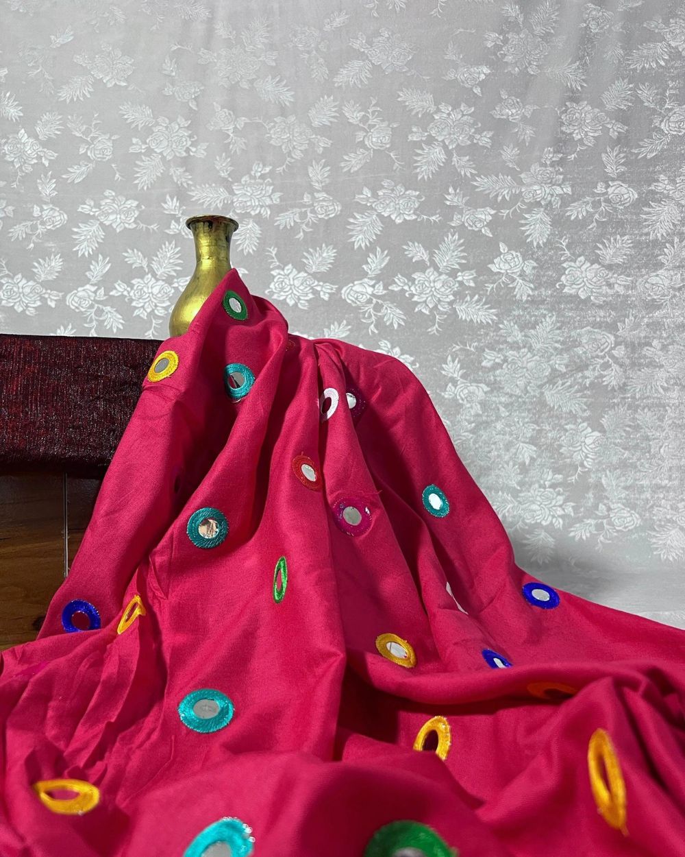 Rayon Gamthi(Rajasthani) Work Pink (Multicolor) 44 Inches Width